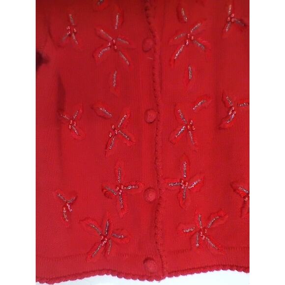Victoria Jones Petites Red Winter / Christmas Cardigan Sweater - Picture 2 of 5